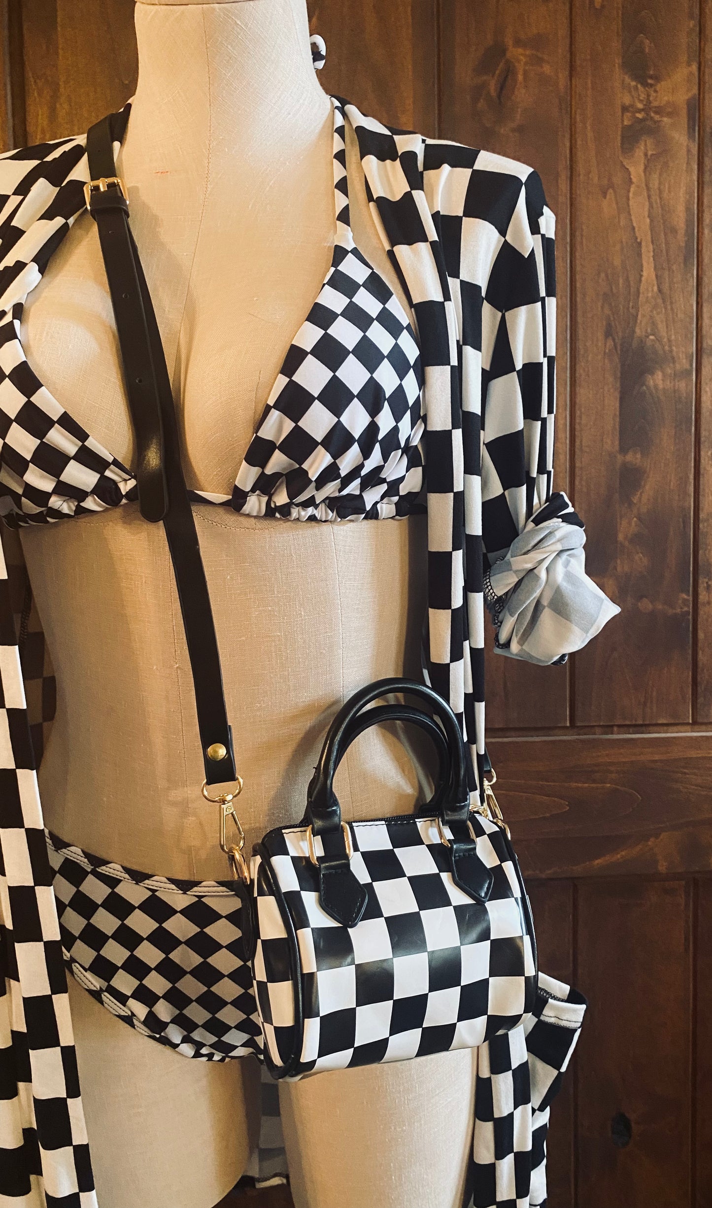 Checkered Bikini Triangle Top
