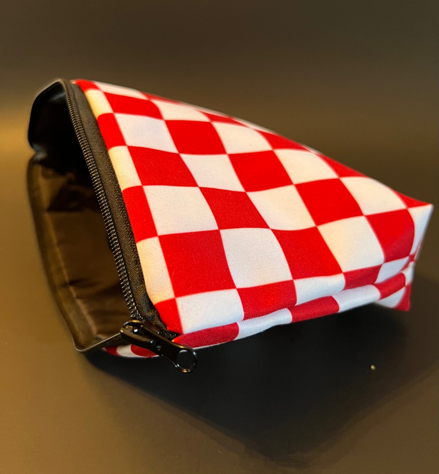 Checkered cosmetic bag