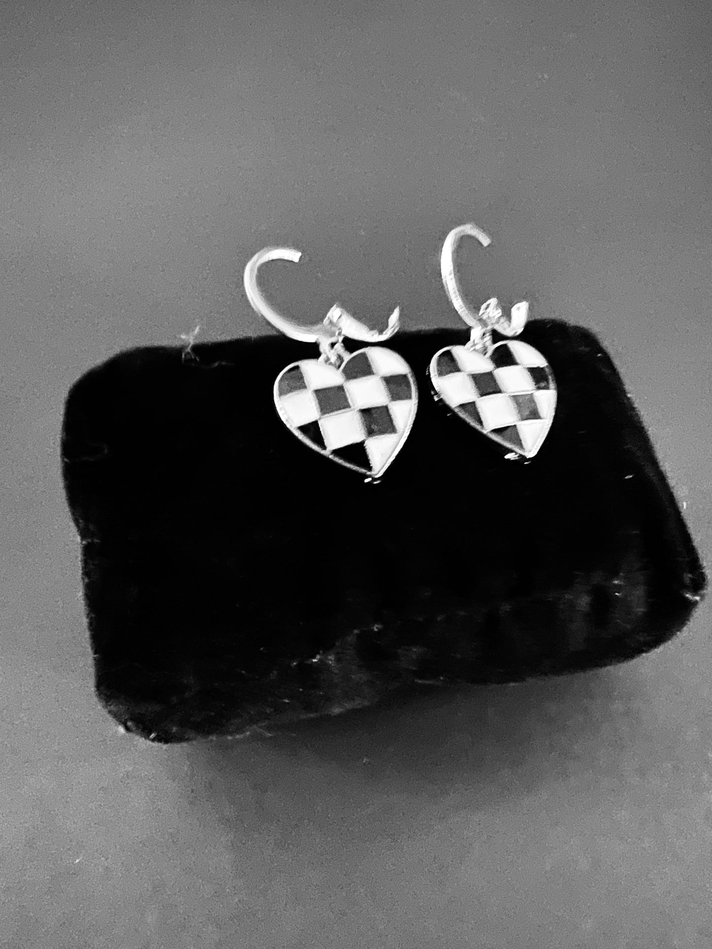 Checkered Heart Lever-back Earrings