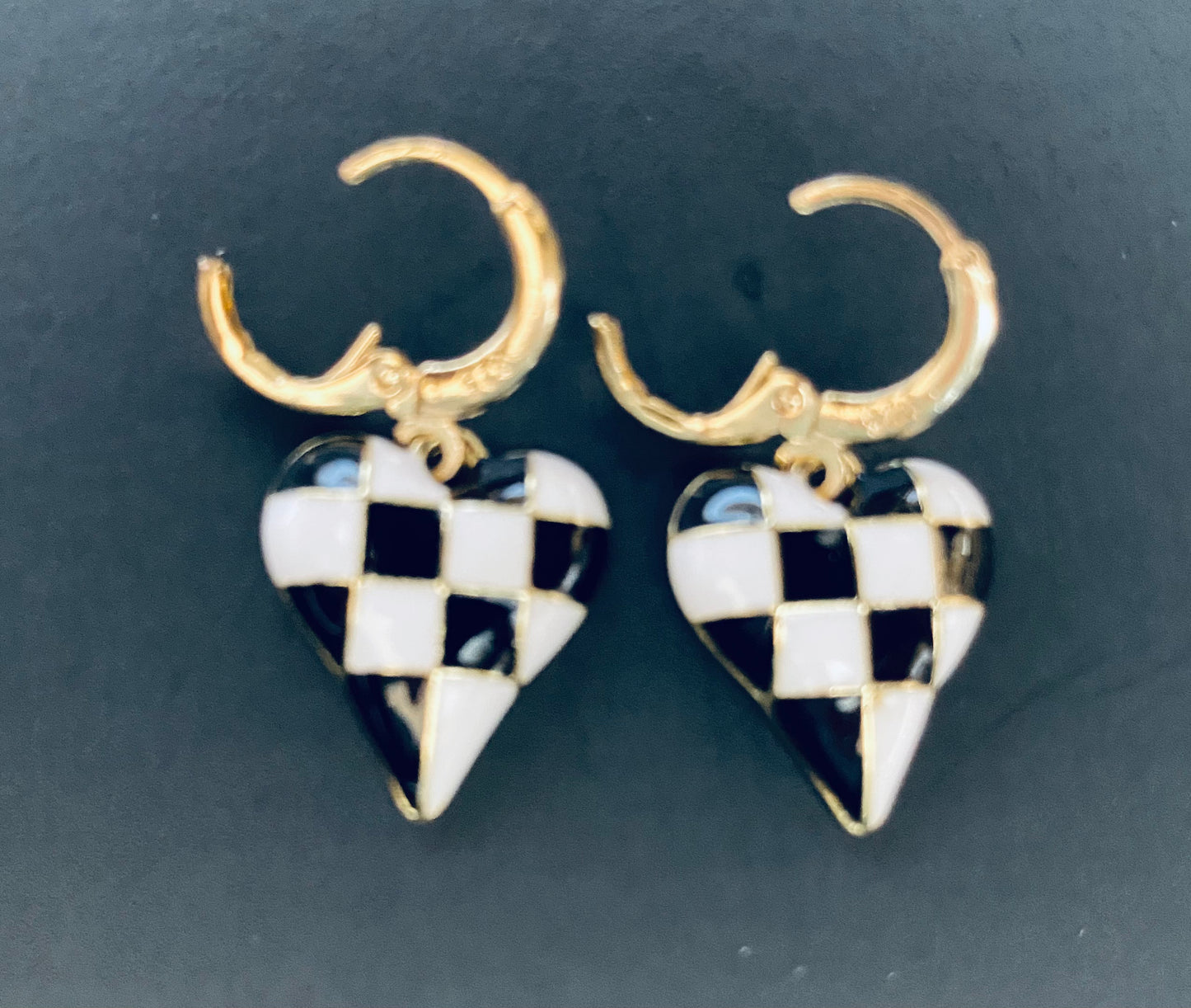 Black & White Checkered Lever-back Earrings