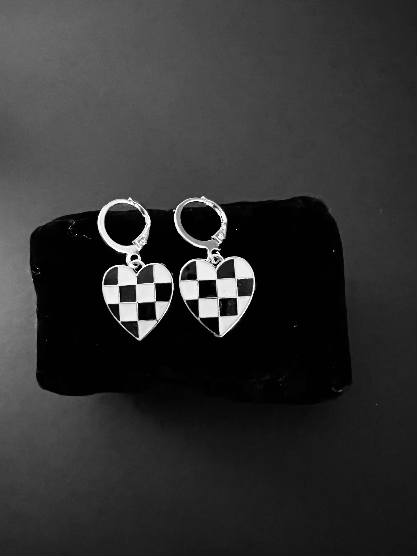 Checkered Heart Lever-back Earrings