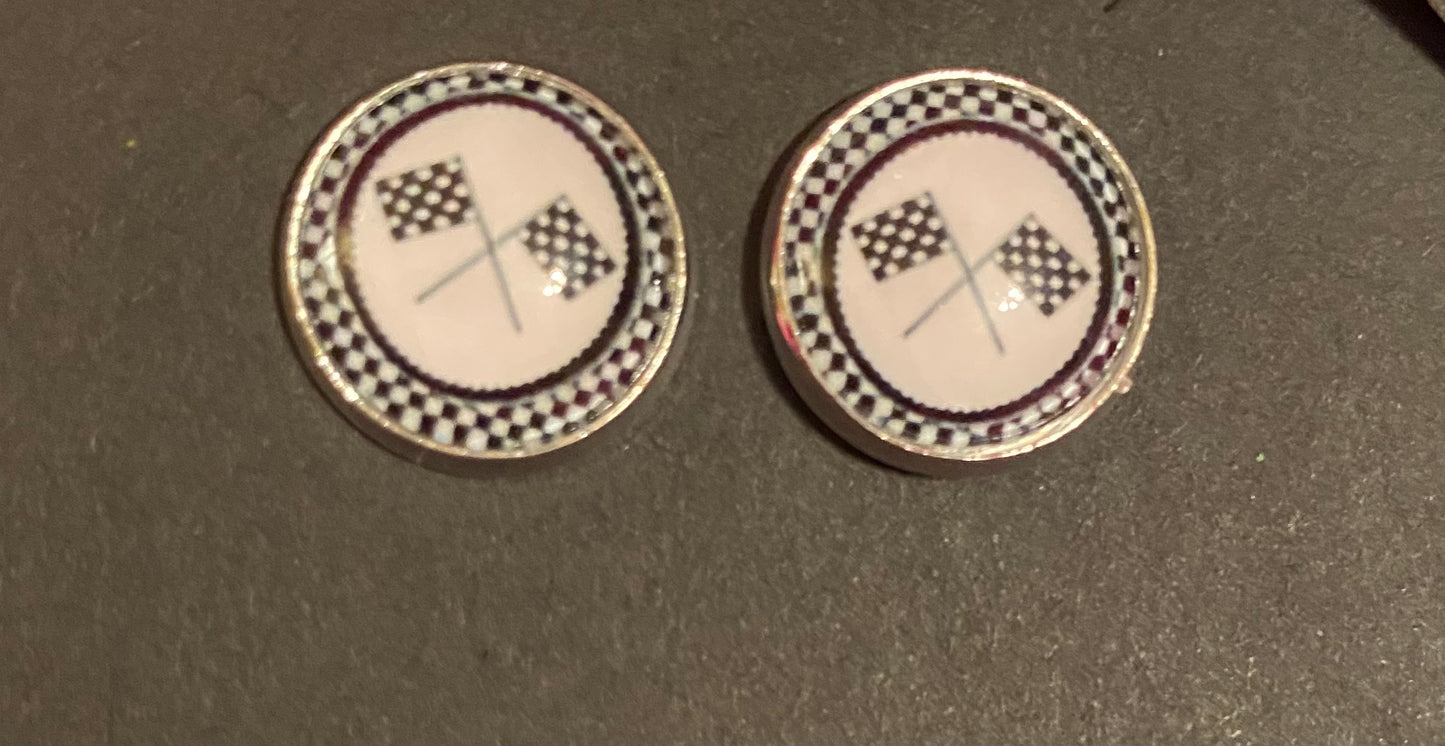 Race Life Button Earrings