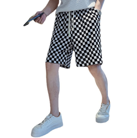 Mens Checkered Elastic Waist Short