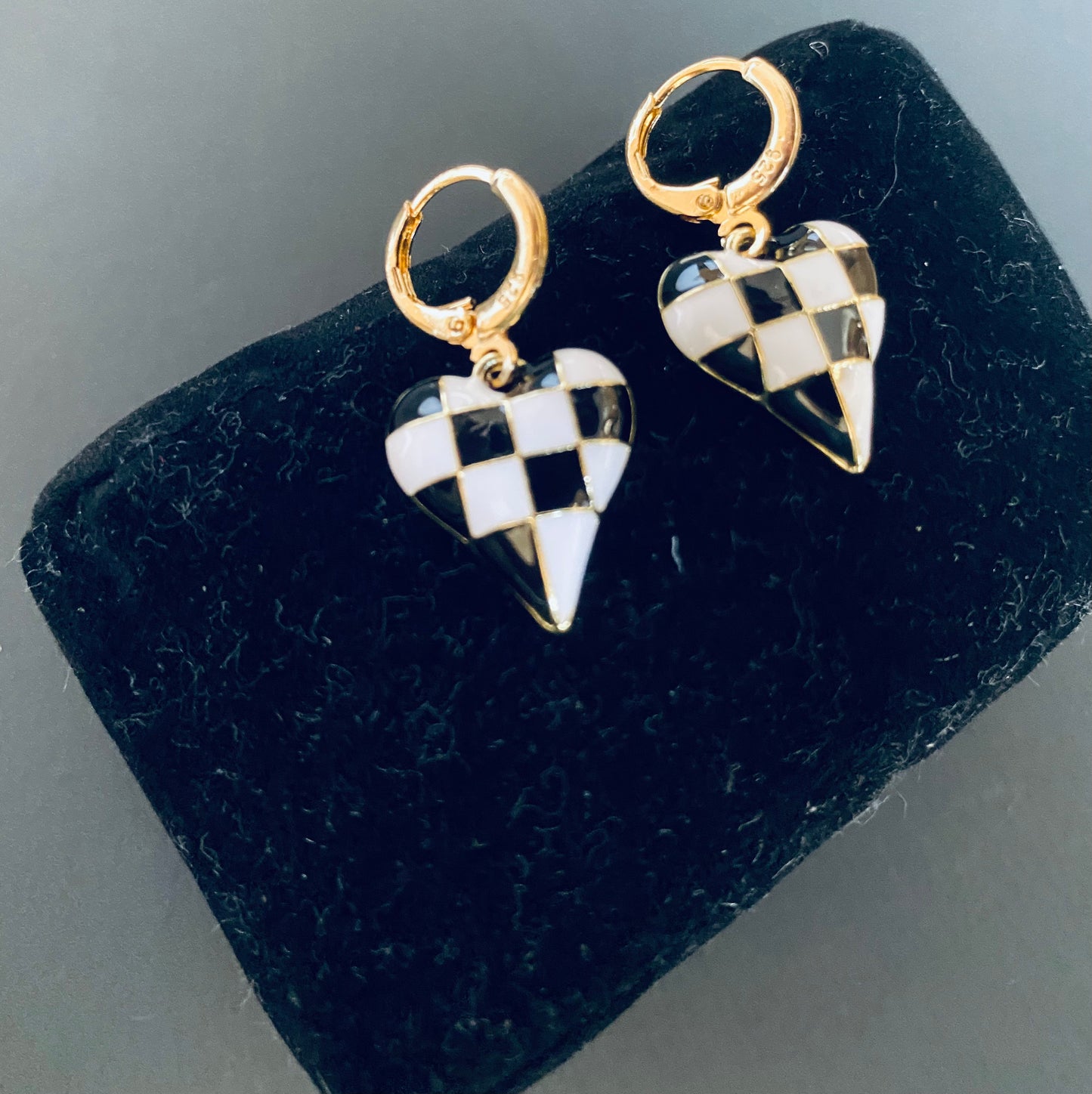 Black & White Checkered Lever-back Earrings